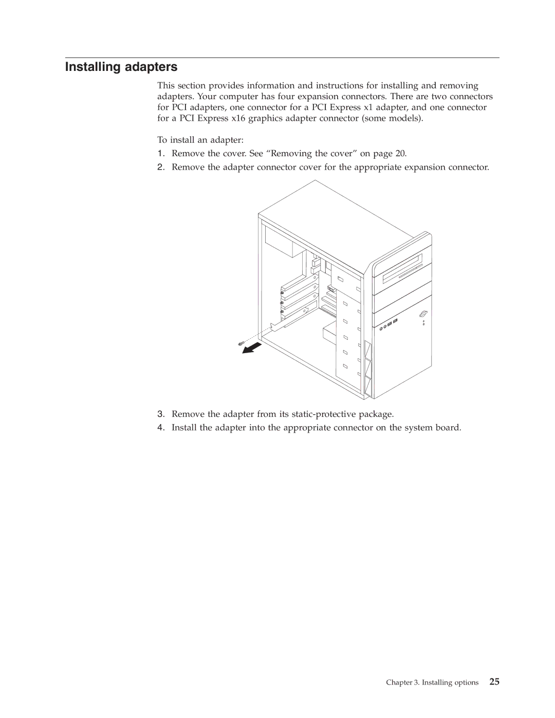 Lenovo 3000 J Series manual Installing adapters 