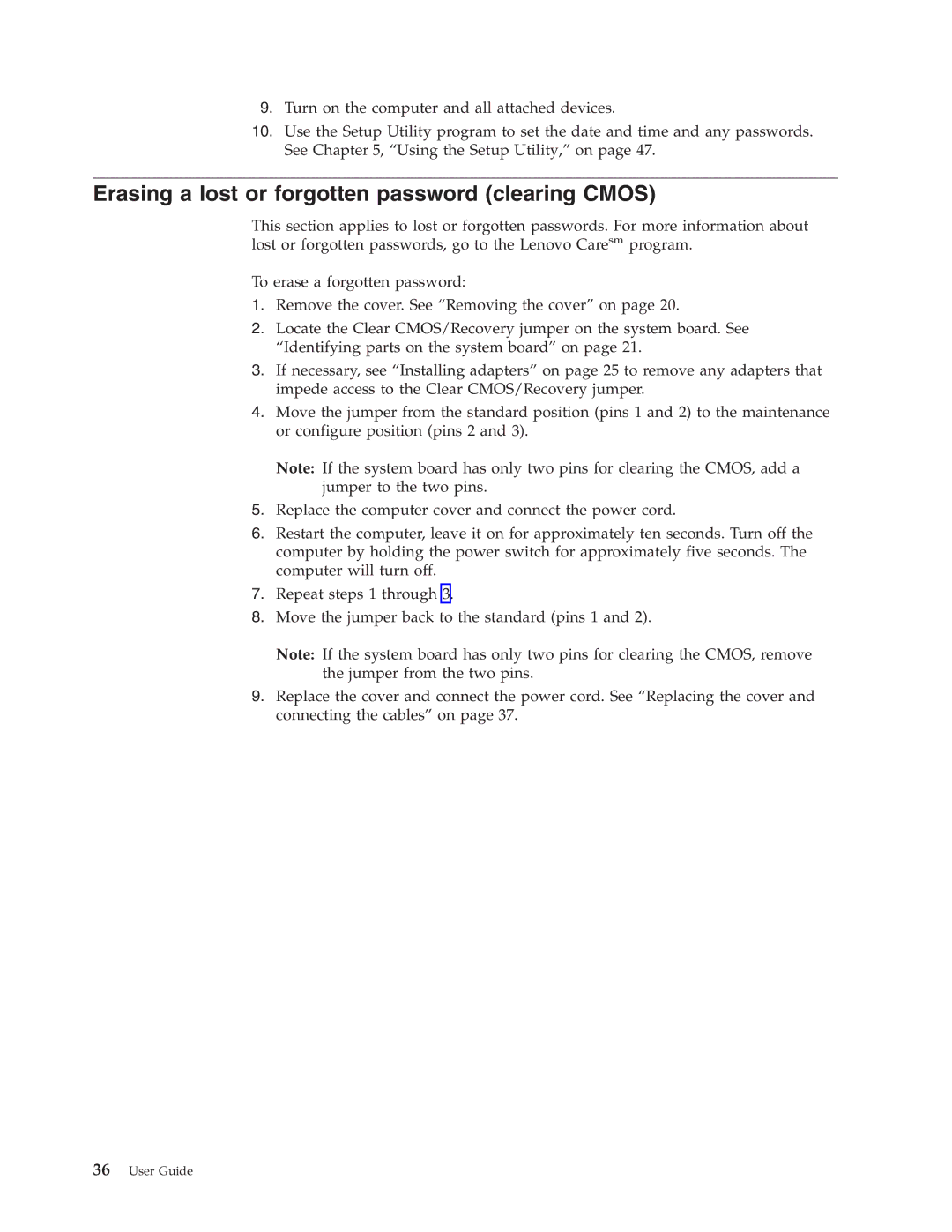 Lenovo 3000 J Series manual Erasing a lost or forgotten password clearing Cmos 