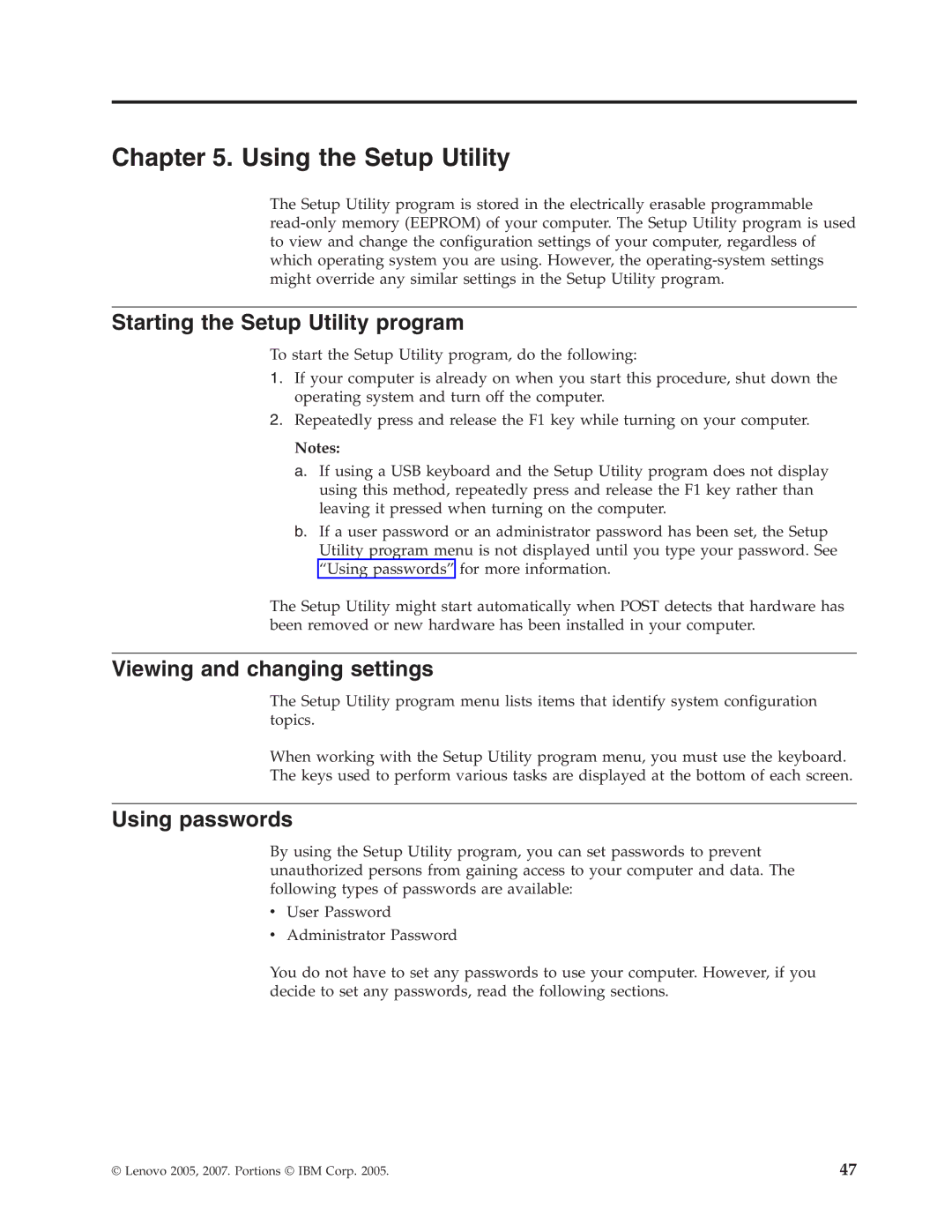 Lenovo 3000 J Series manual Using the Setup Utility, Starting the Setup Utility program, Viewing and changing settings 