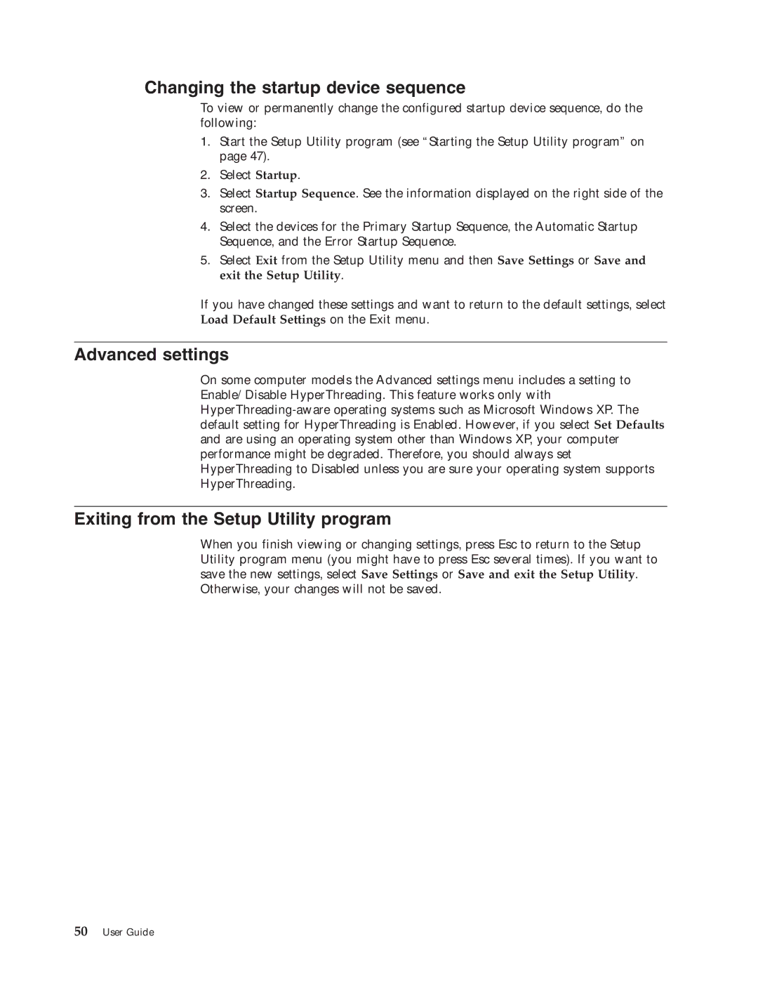 Lenovo 3000 J Series manual Changing the startup device sequence, Advanced settings, Exiting from the Setup Utility program 