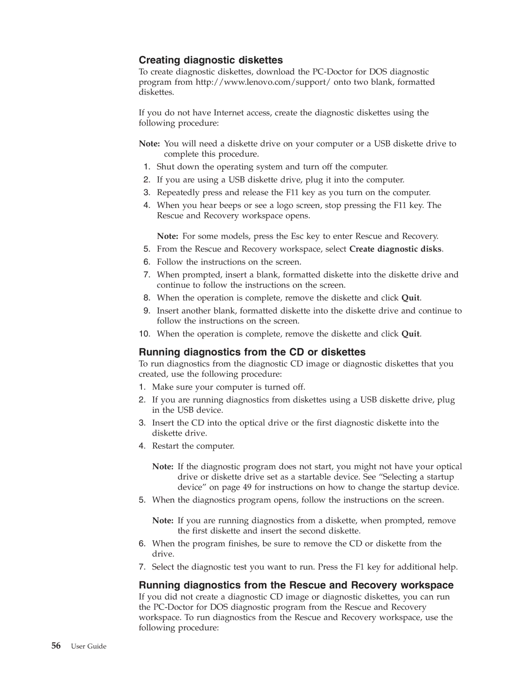 Lenovo 3000 J Series manual Creating diagnostic diskettes 