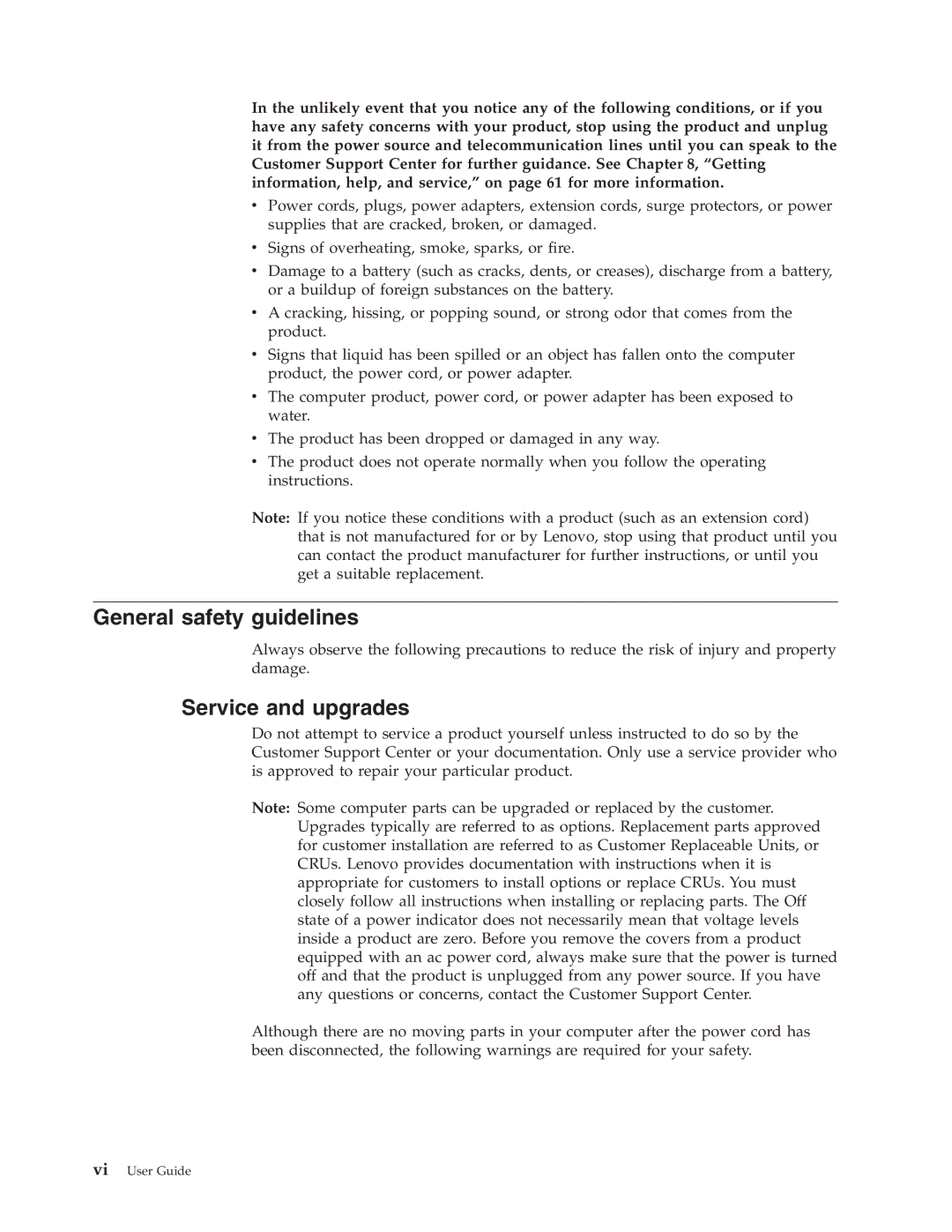 Lenovo 3000 J Series manual General safety guidelines, Service and upgrades 