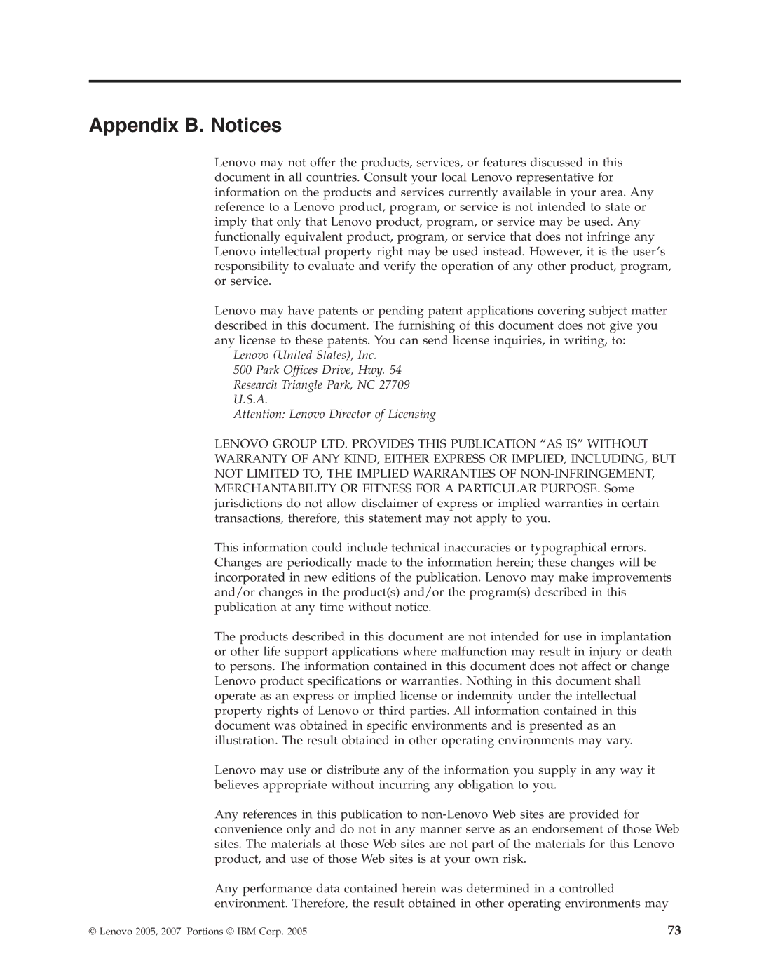 Lenovo 3000 J Series manual Appendix B. Notices 