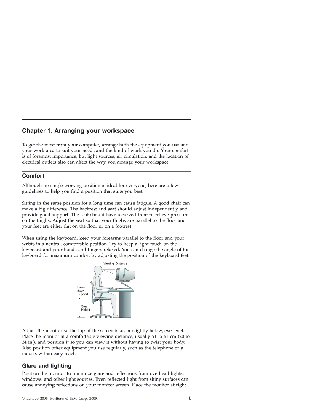 Lenovo 3000 J warranty Arranging your workspace, Comfort, Glare and lighting 