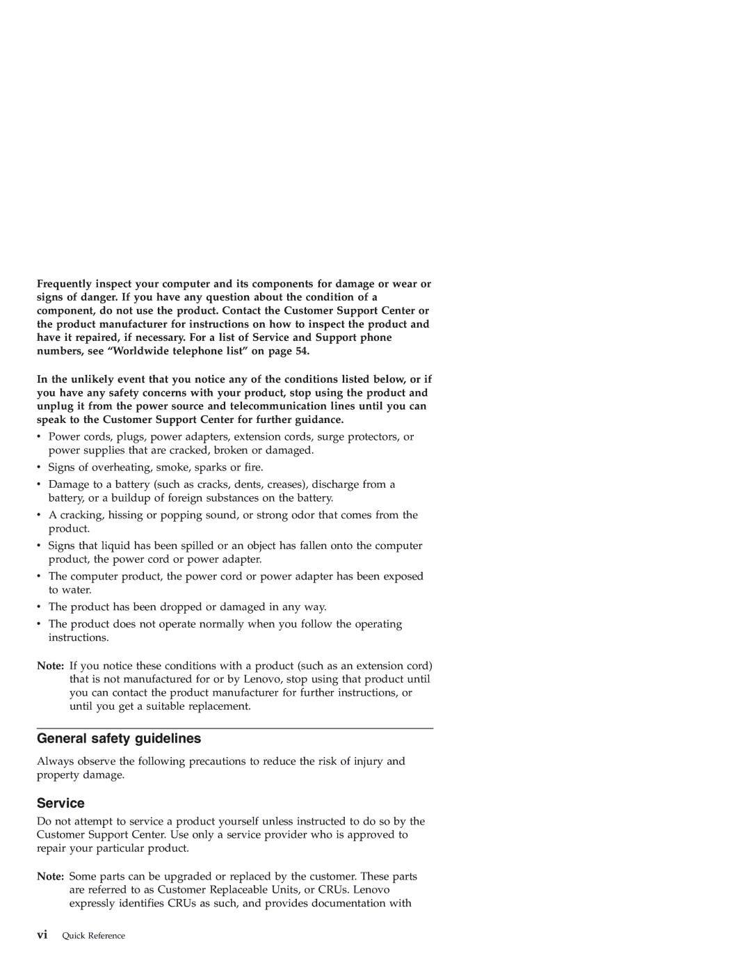 Lenovo 3000 J warranty General safety guidelines, Service 