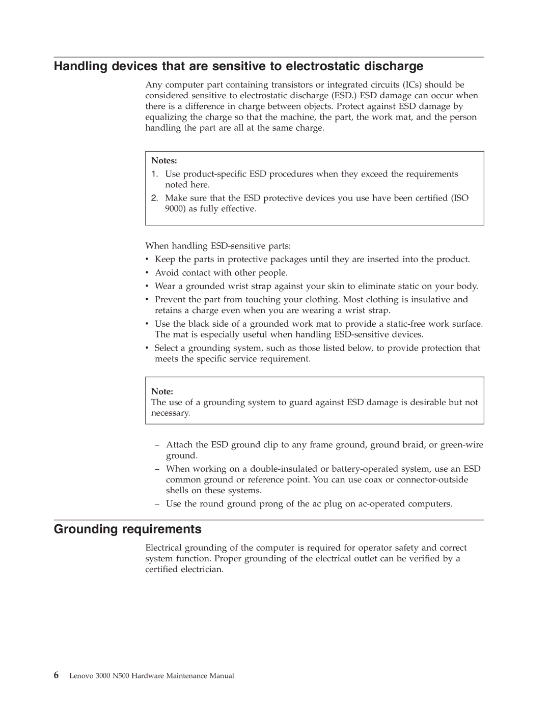 Lenovo 3000 N500 manual Grounding requirements 