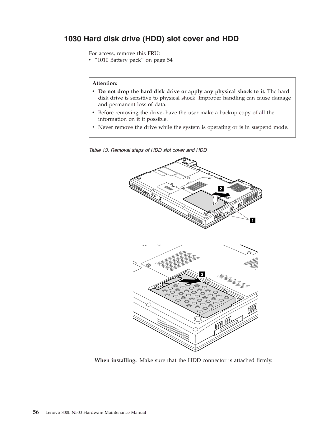 Lenovo 3000 N500 manual Hard disk drive HDD slot cover and HDD 