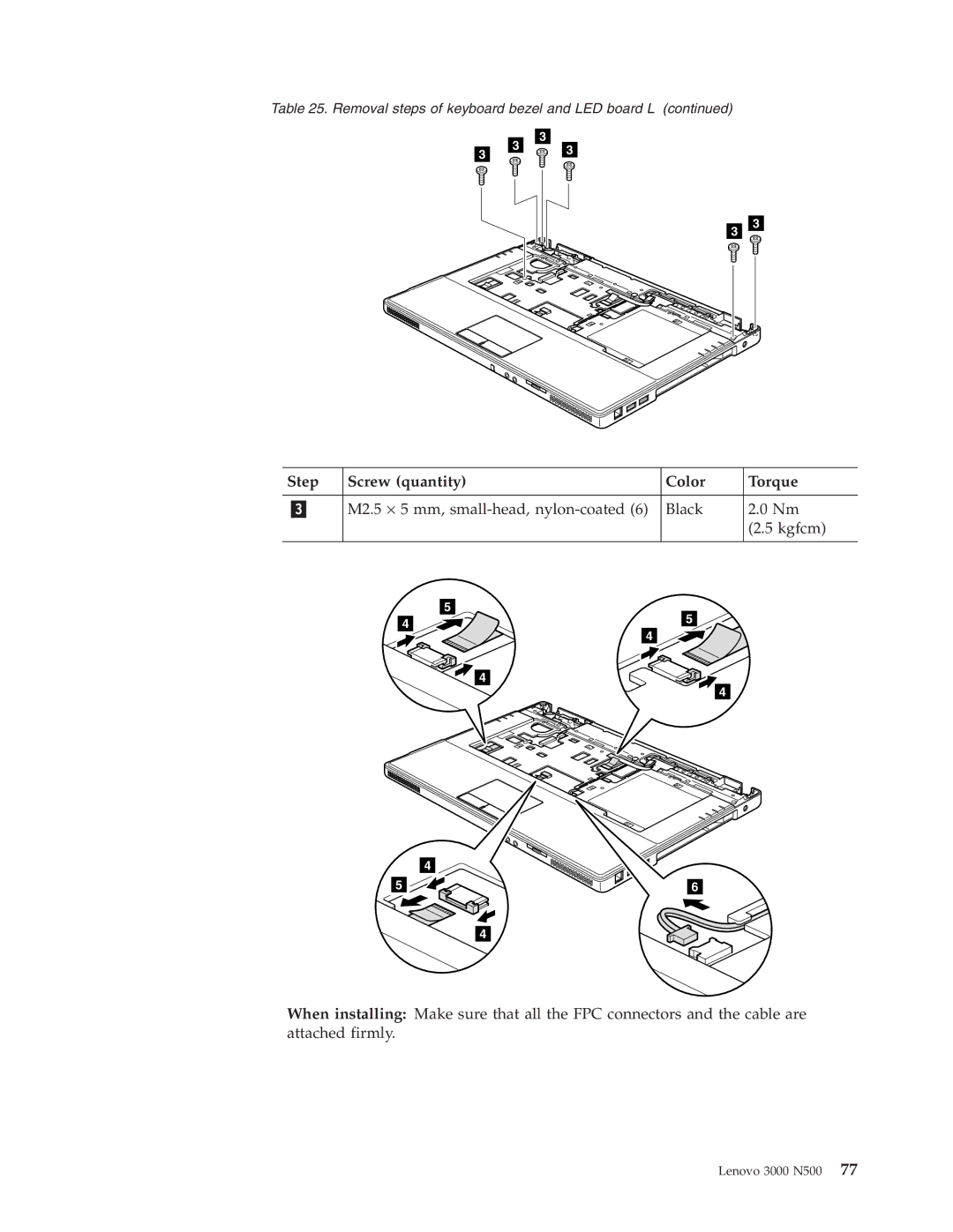 Lenovo 3000 N500 manual Step Screw quantity Color Torque 