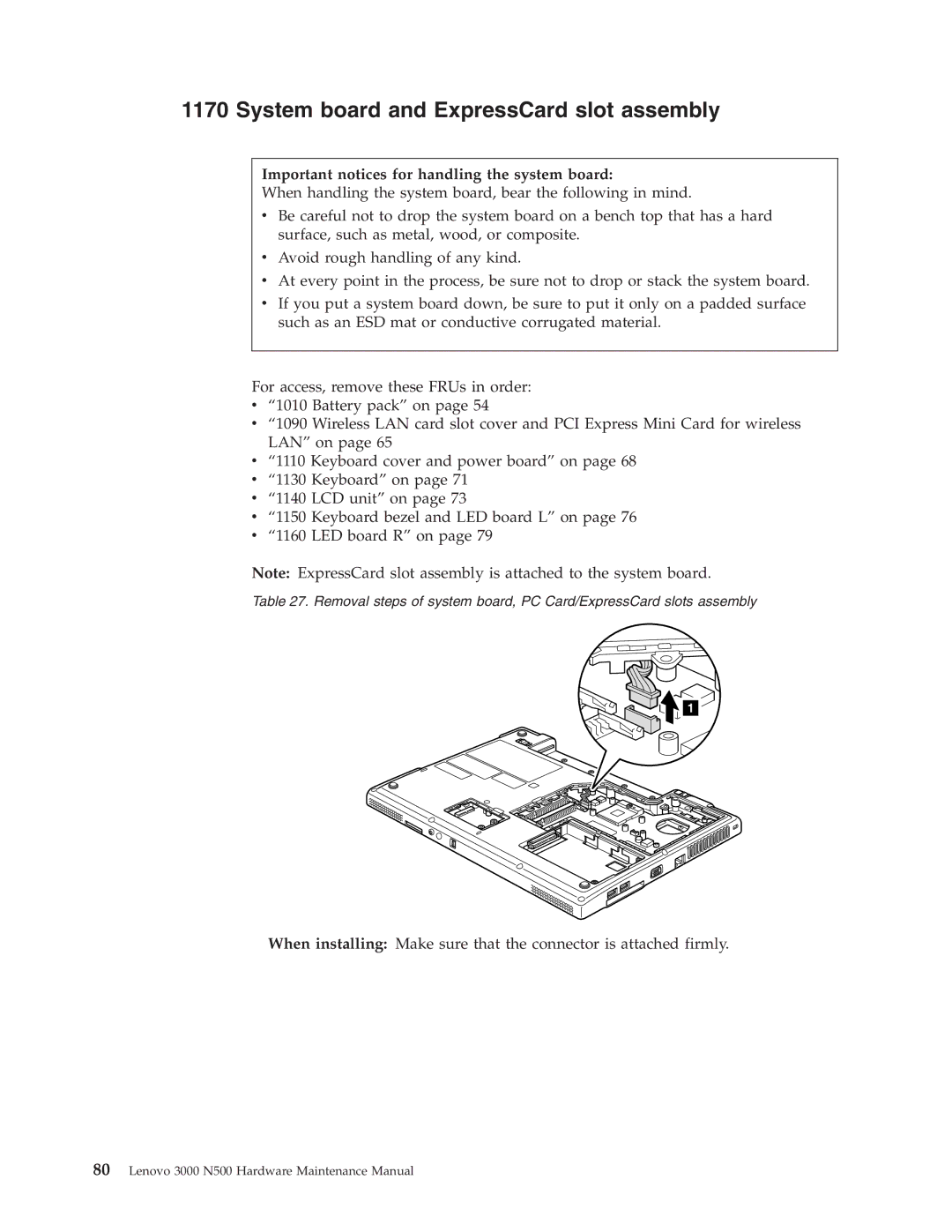 Lenovo 3000 N500 manual System board and ExpressCard slot assembly, Important notices for handling the system board 