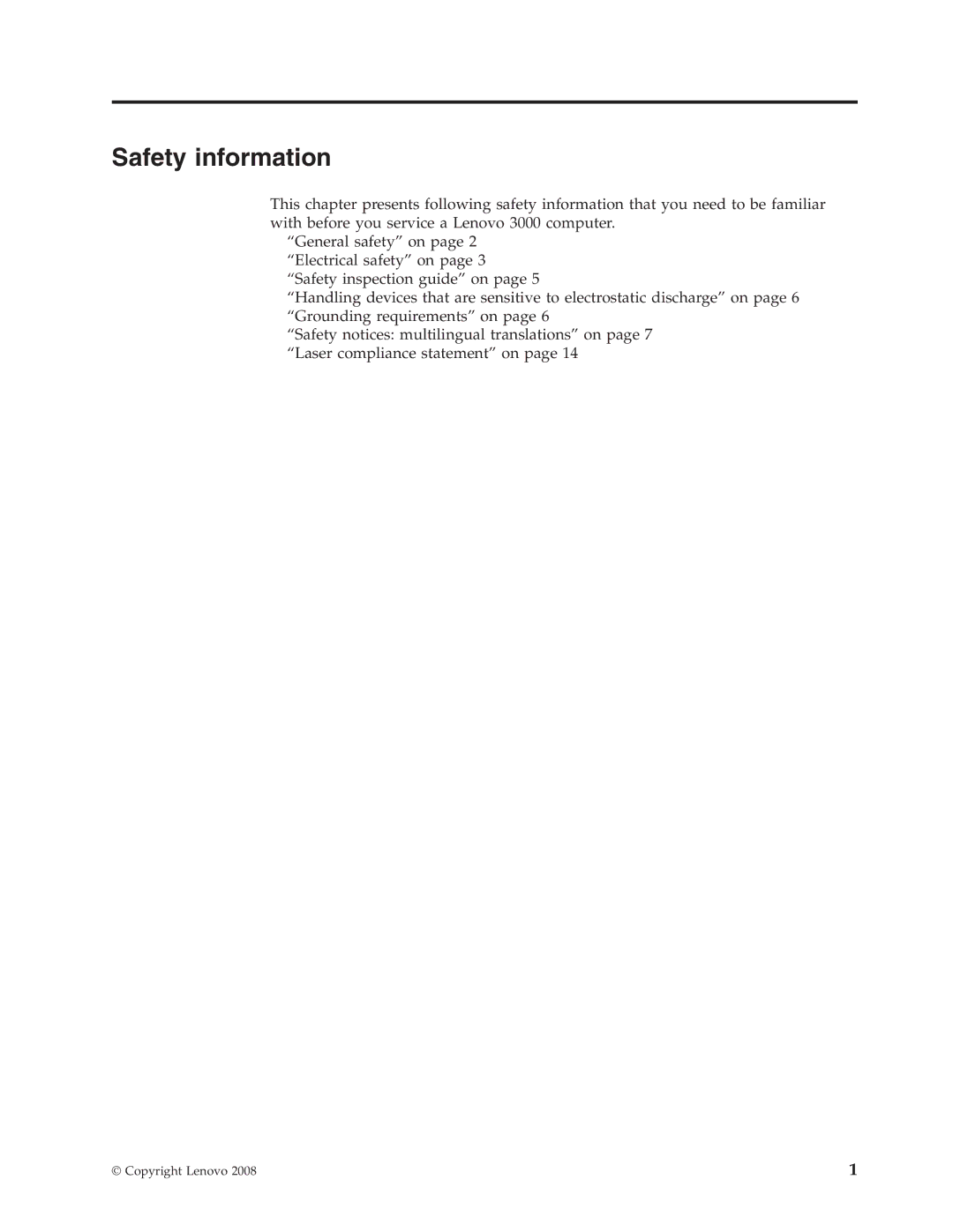 Lenovo 3000 N500 manual Safety information 