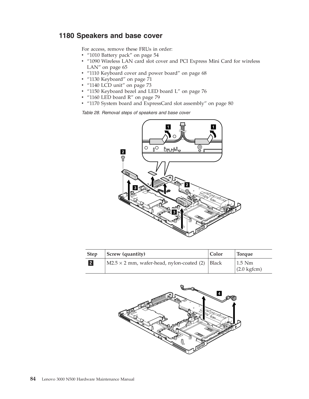 Lenovo 3000 N500 manual Speakers and base cover 