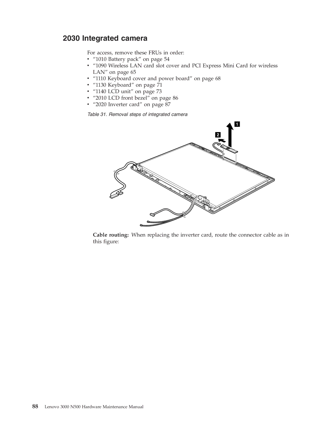 Lenovo 3000 N500 manual Integrated camera 