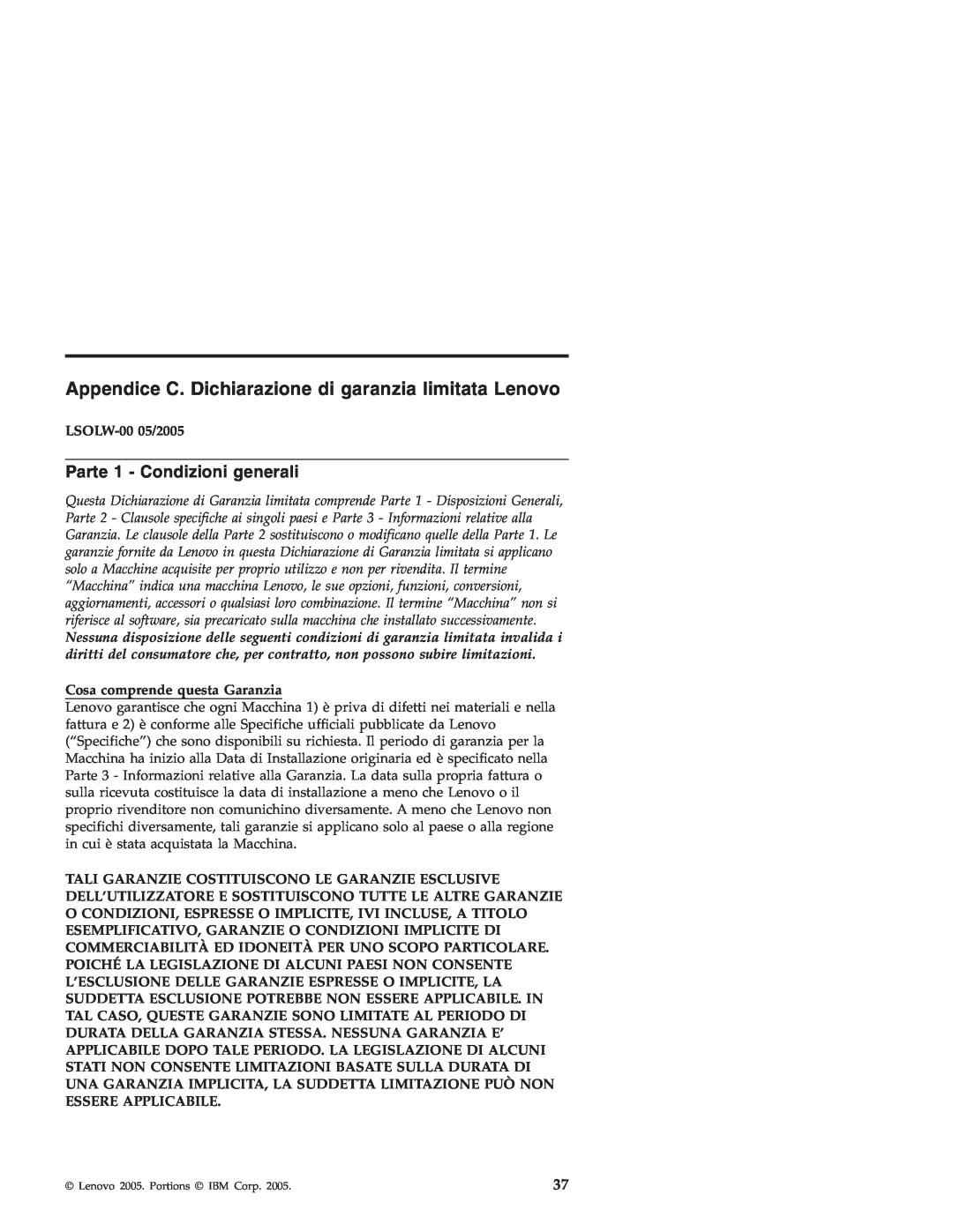 Lenovo 3000 SERIE J manual Appendice C. Dichiarazione di garanzia limitata Lenovo, Parte 1 - Condizioni generali 