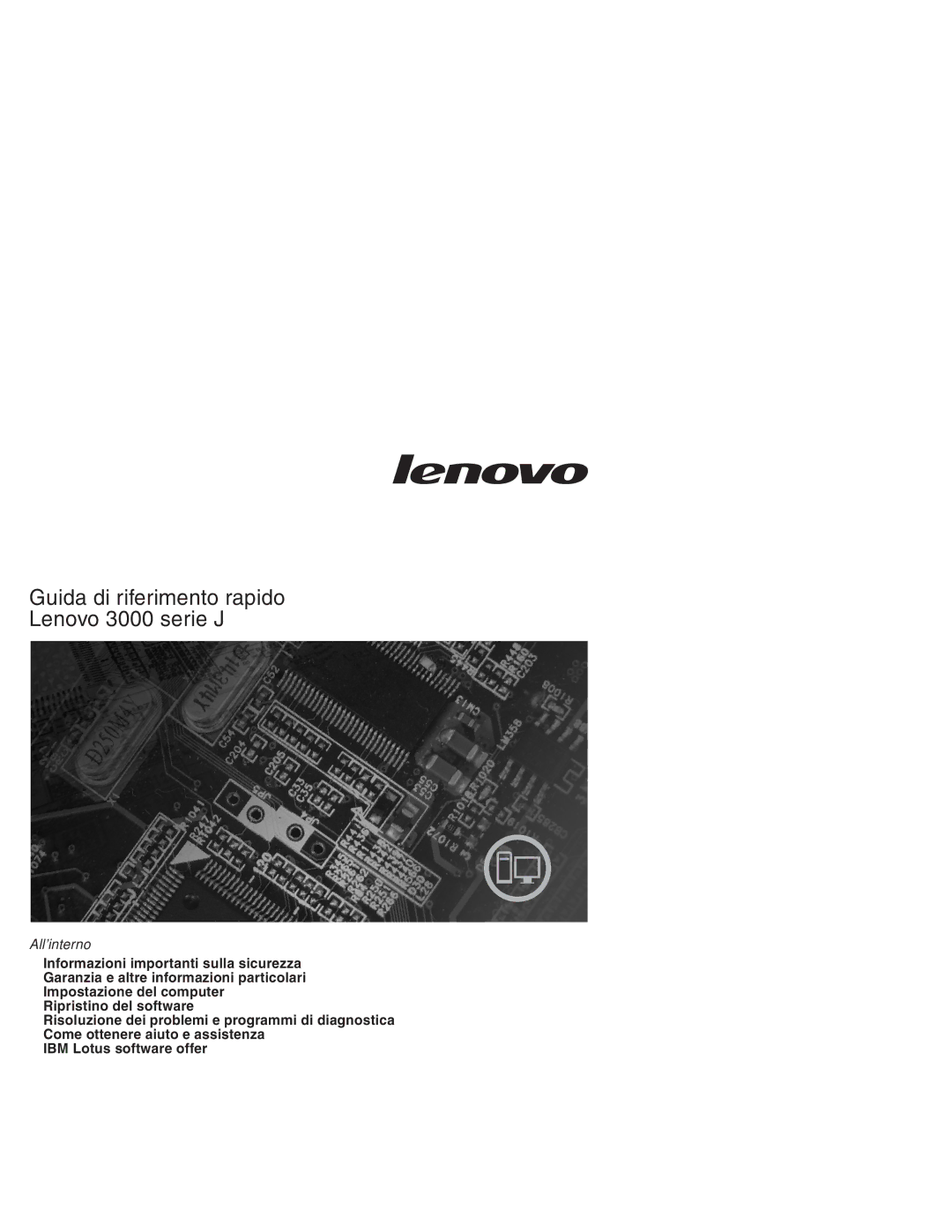 Lenovo 3000 SERIE J manual Guida di riferimento rapido Lenovo 3000 serie J 