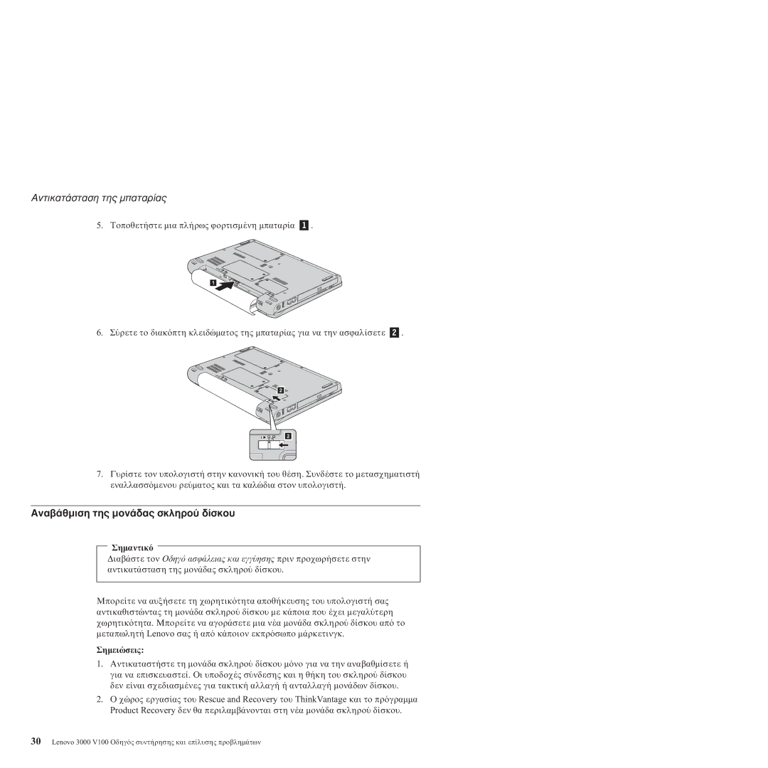 Lenovo 3000 V100 manual Αντικατ, Αναβ Της µον, Σηµει 