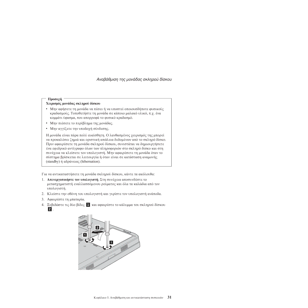 Lenovo 3000 V100 manual Αναβ Της µον Σκληρο δ, Προσοχ Χειρισµ Μον Σκληρο 