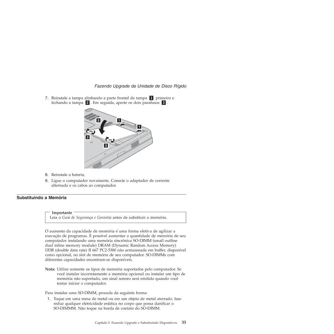 Lenovo 3000 V200 manual Substituindo a Memória, Importante 