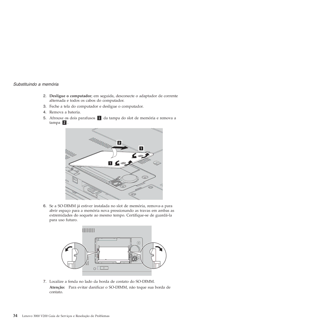 Lenovo 3000 V200 manual Substituindo a memória 