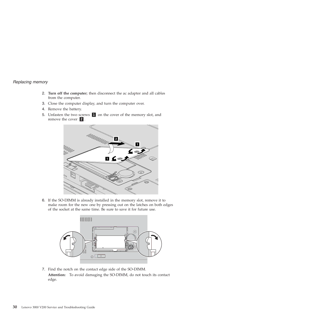 Lenovo 3000 V200 manual Replacing memory 