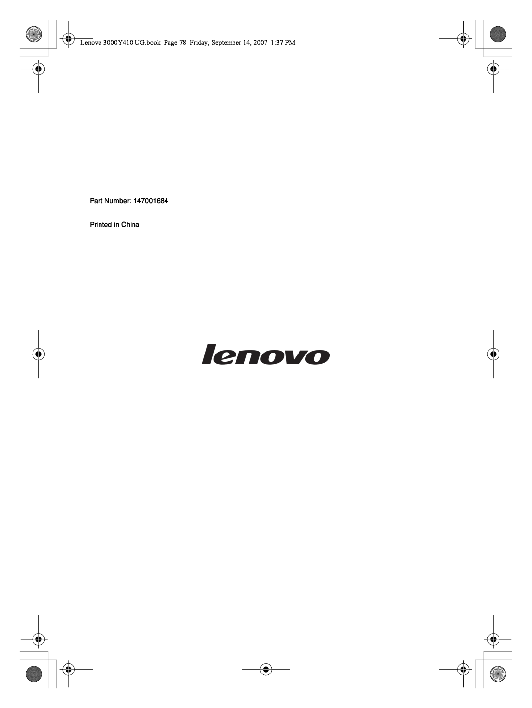 Lenovo 3000 Y410 warranty Part Number: Printed in China 