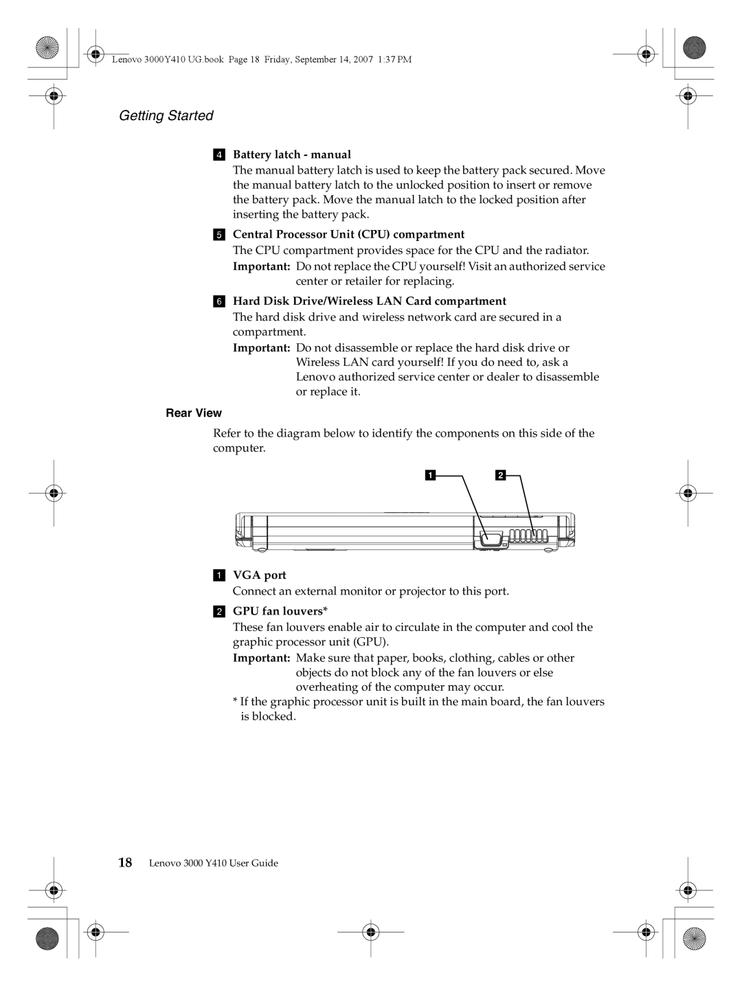 Lenovo 3000 Y410 warranty Rear View 