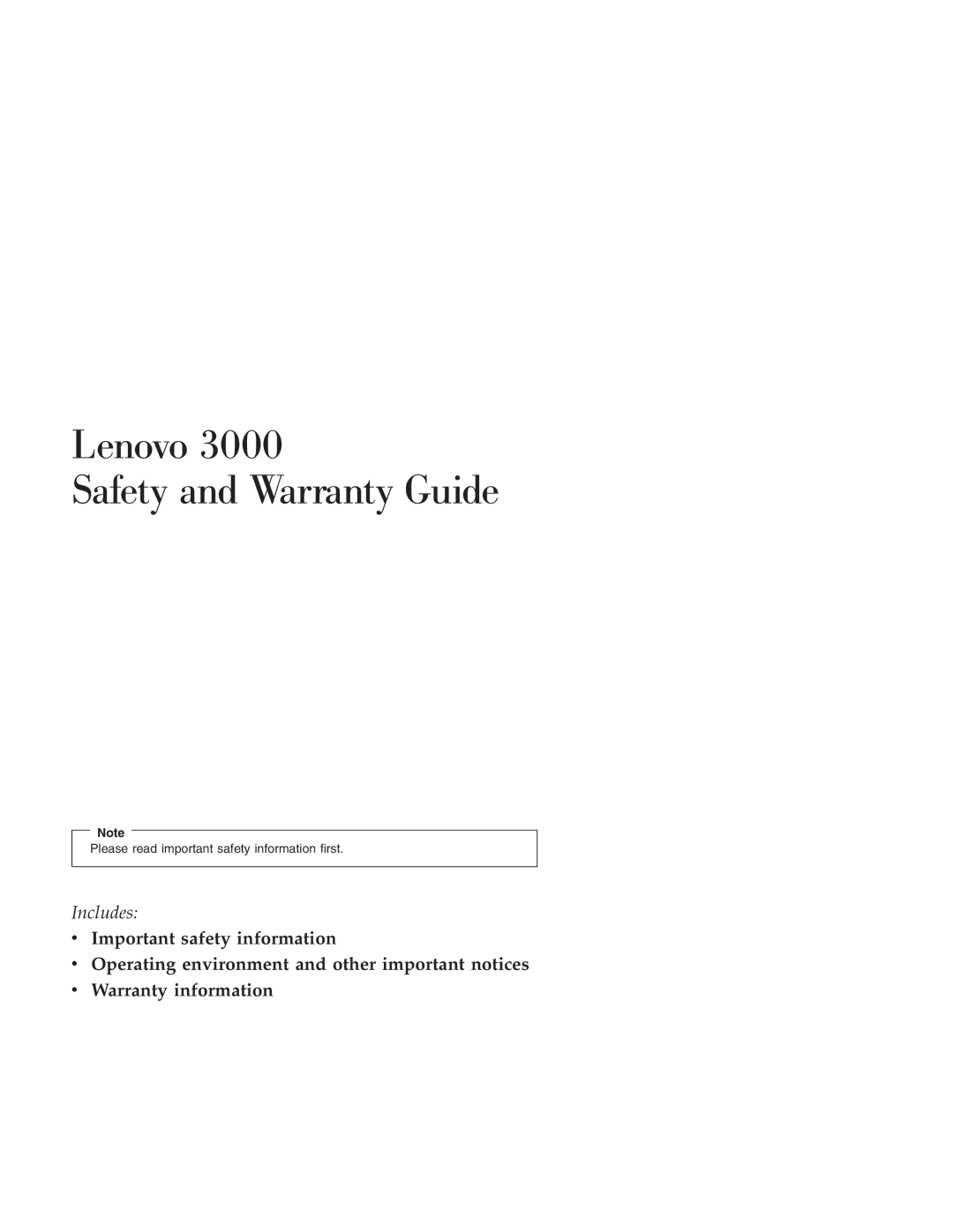 Lenovo 3000 warranty Lenovo Safety and Warranty Guide 