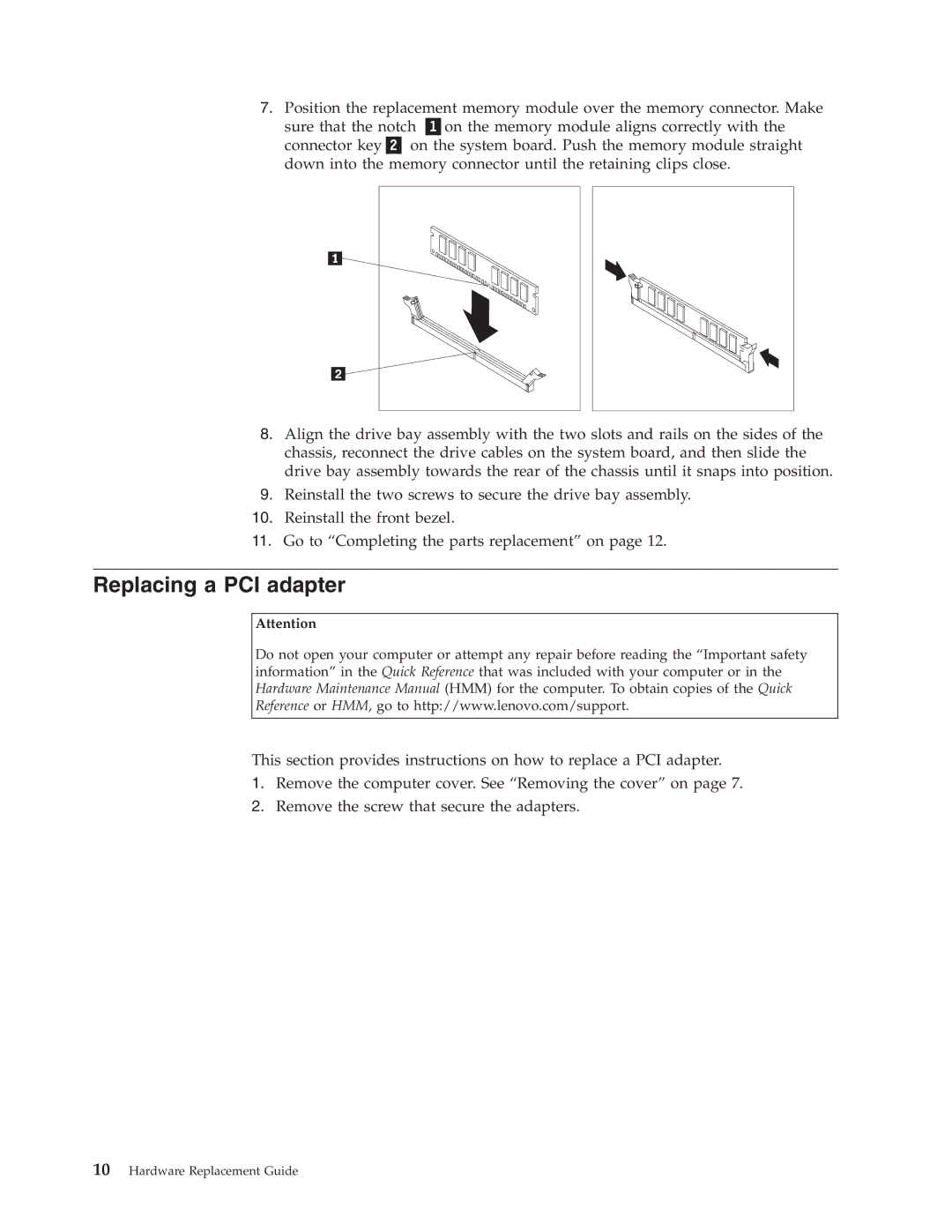 Lenovo 3000 manual Replacing a PCI adapter 