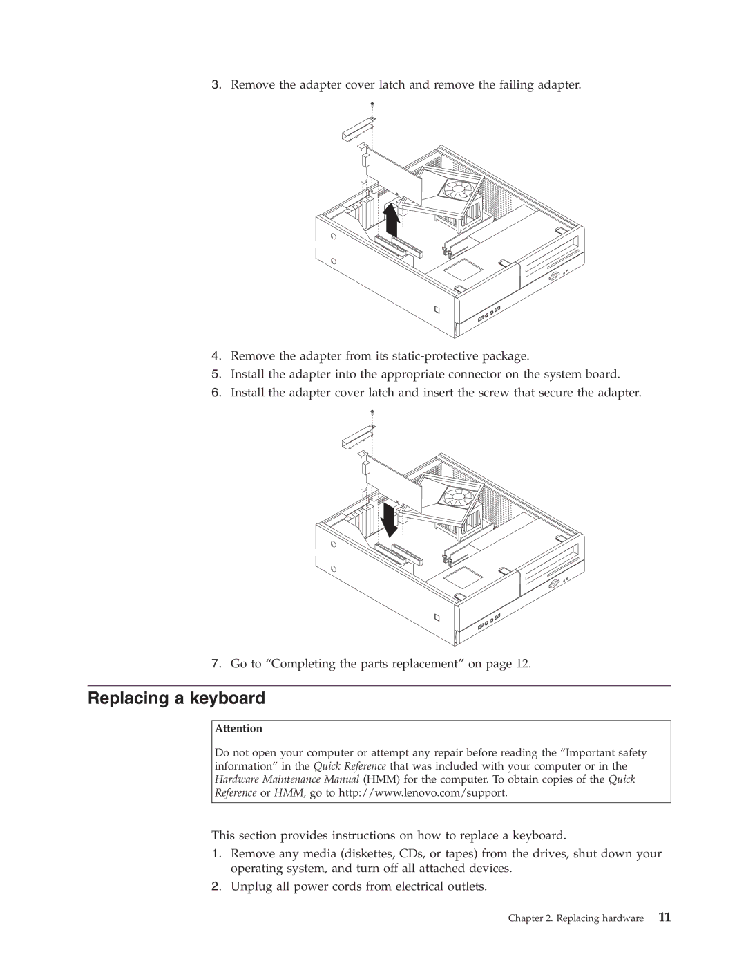 Lenovo 3000 manual Replacing a keyboard 