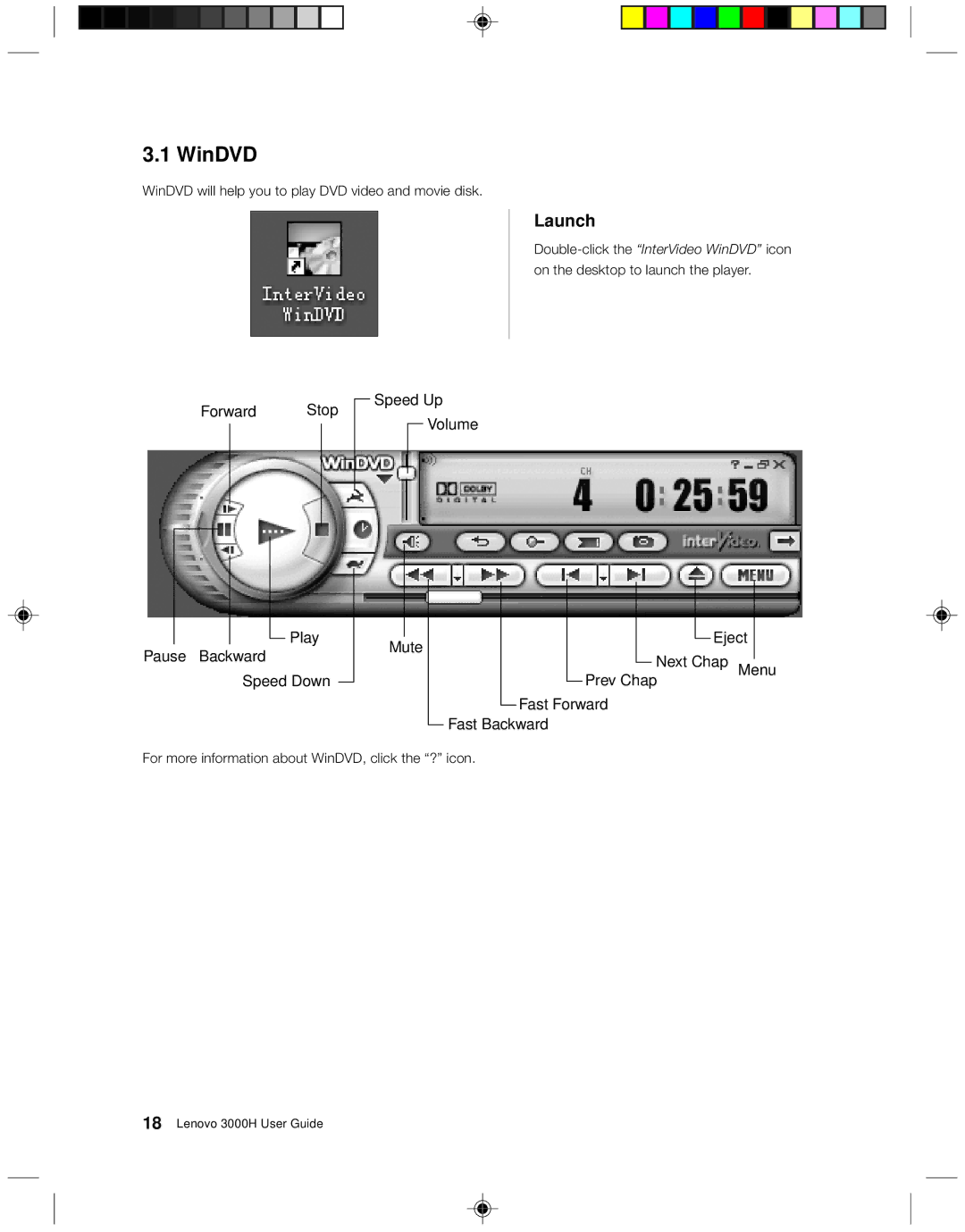 Lenovo 3000H manual WinDVD, Launch 