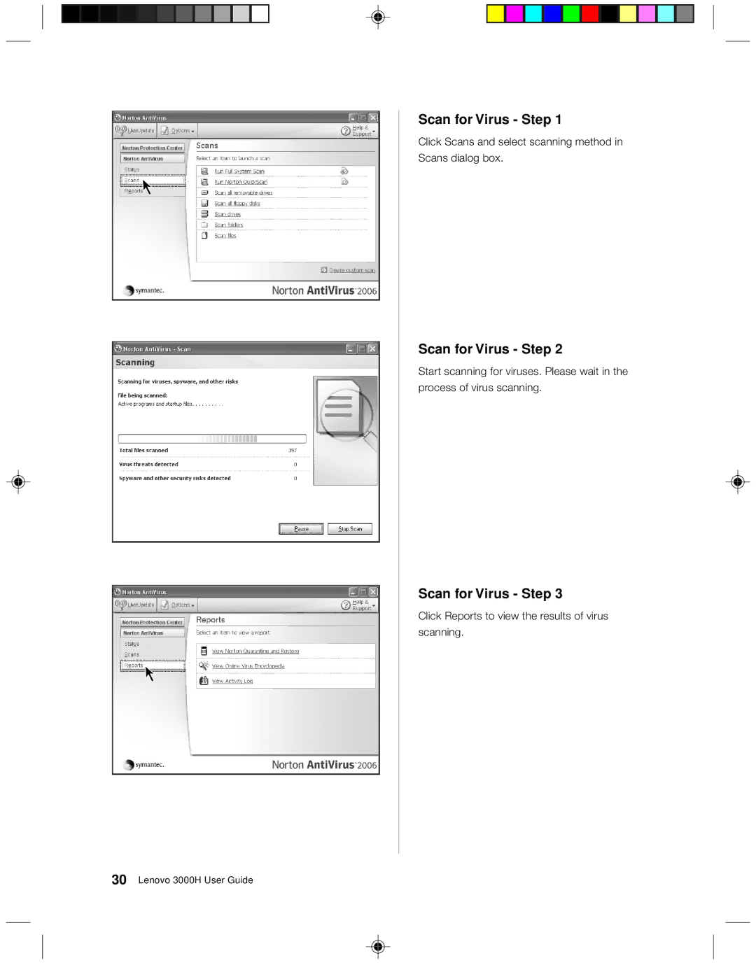 Lenovo 3000H manual Scan for Virus Step 