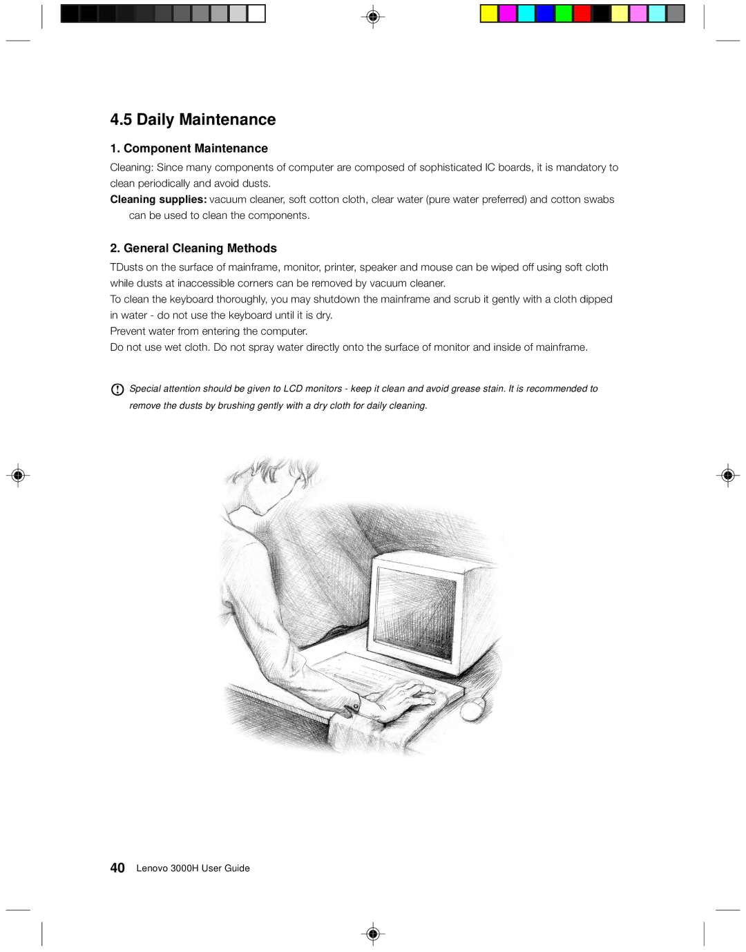Lenovo 3000H manual Daily Maintenance, Component Maintenance, General Cleaning Methods 