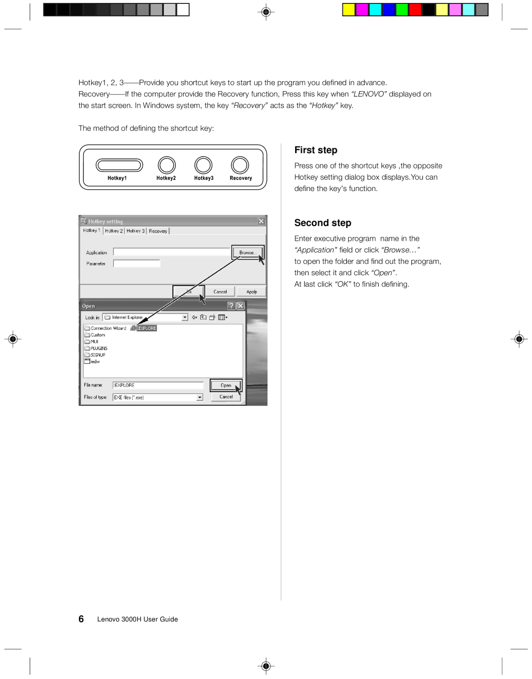 Lenovo 3000H manual First step, Second step 