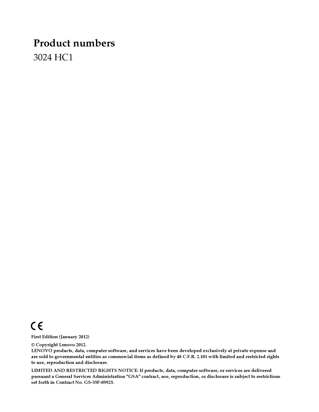 Lenovo 3024HC1 manual 3024 HC1, Product numbers 