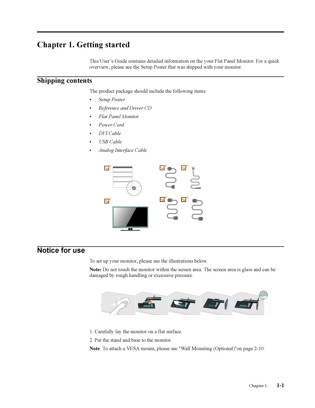Lenovo 3024HC1 manual Getting started, Shipping contents, Notice for use, Setup Poster Reference and Driver CD 