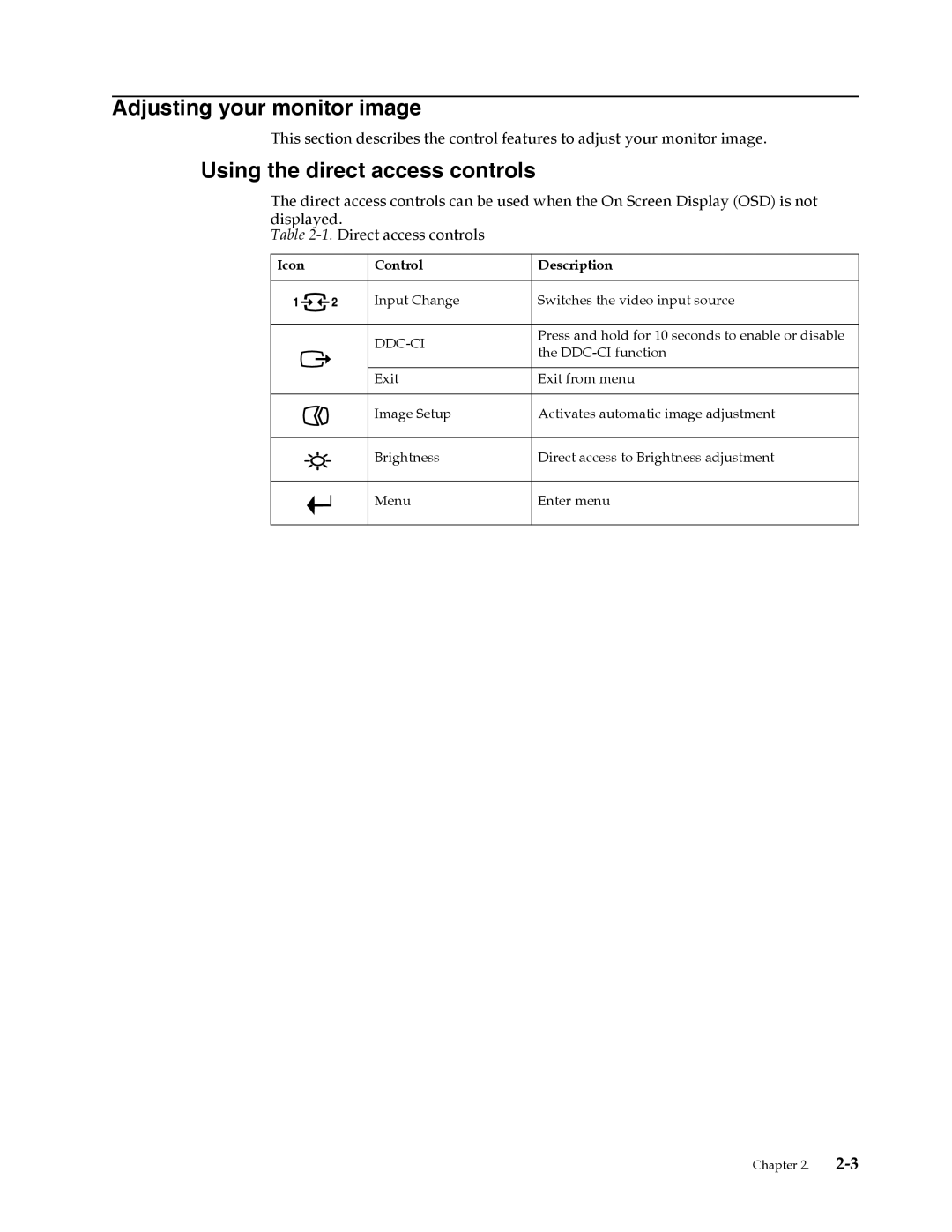 Lenovo 3024HC1 manual Adjusting your monitor image, Using the direct access controls 