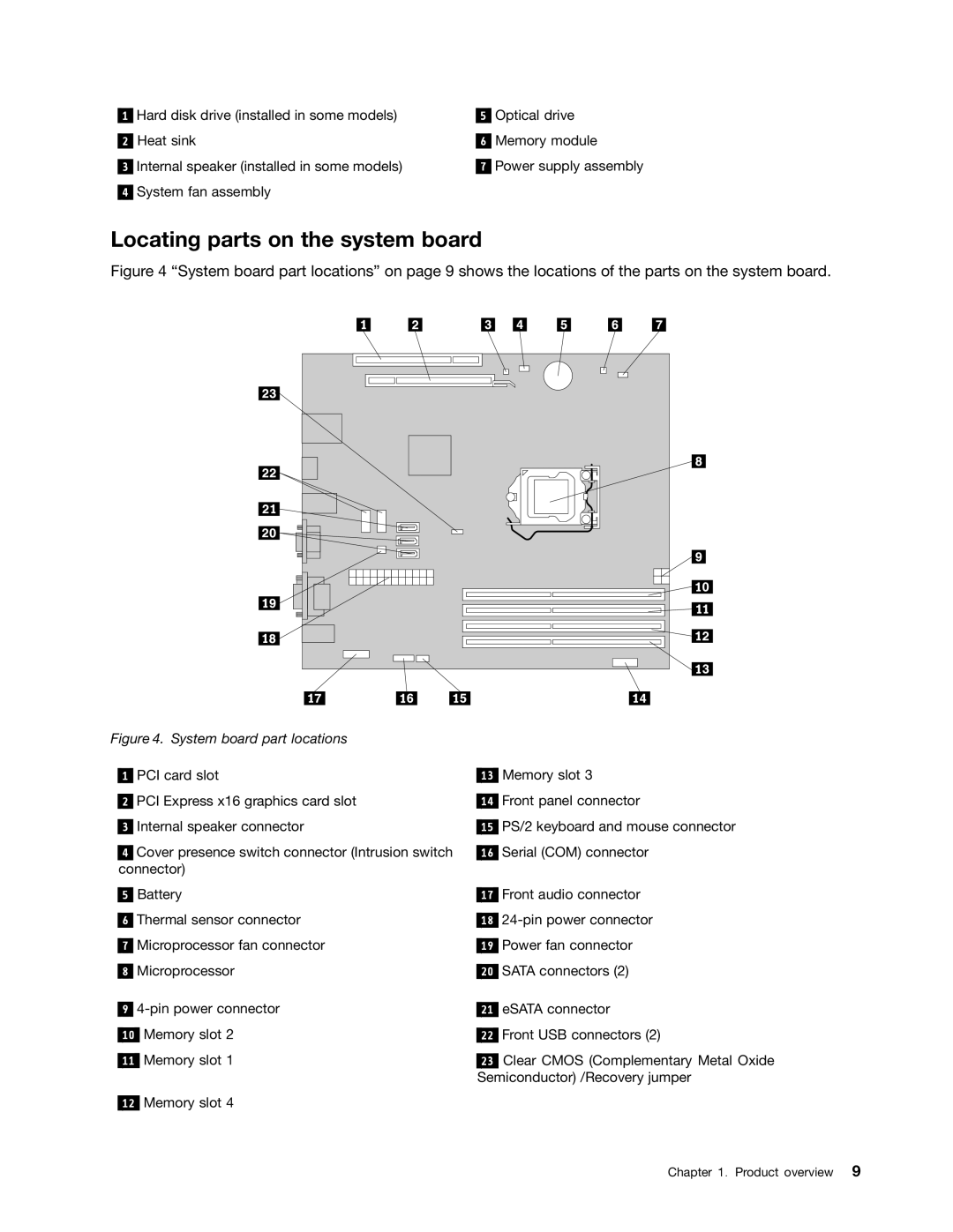 Lenovo 3039, 3026, 3269, 5548, 5536, 5391, 5472, 5485, 3627, 3491 Locating parts on the system board, System board part locations 