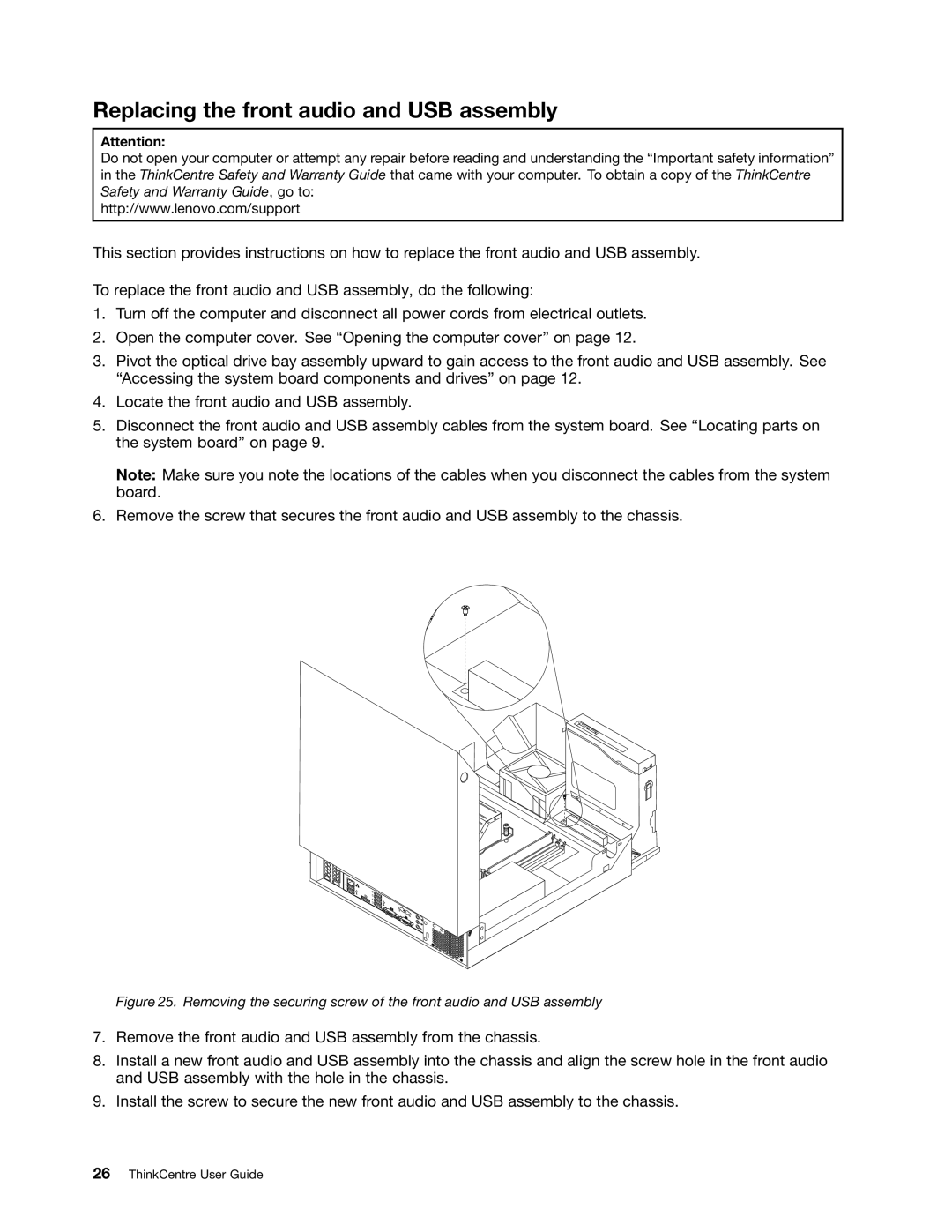 Lenovo 5536, 3026, 3269, 3039, 5548, 5391, 5472, 5485, 3627, 3491, 3319, 3394, 3149, 3137 Replacing the front audio and USB assembly 