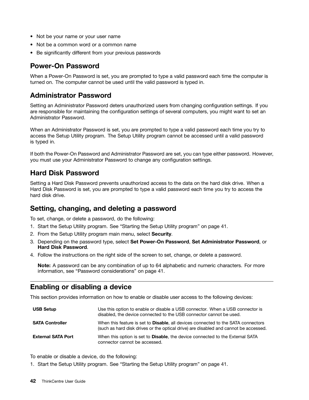 Lenovo 5391 Power-On Password, Administrator Password, Hard Disk Password, Setting, changing, and deleting a password 