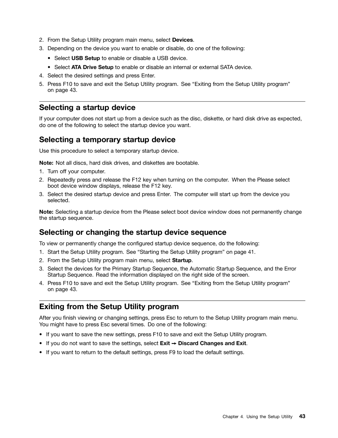 Lenovo 5472, 3026 Selecting a startup device, Selecting a temporary startup device, Exiting from the Setup Utility program 