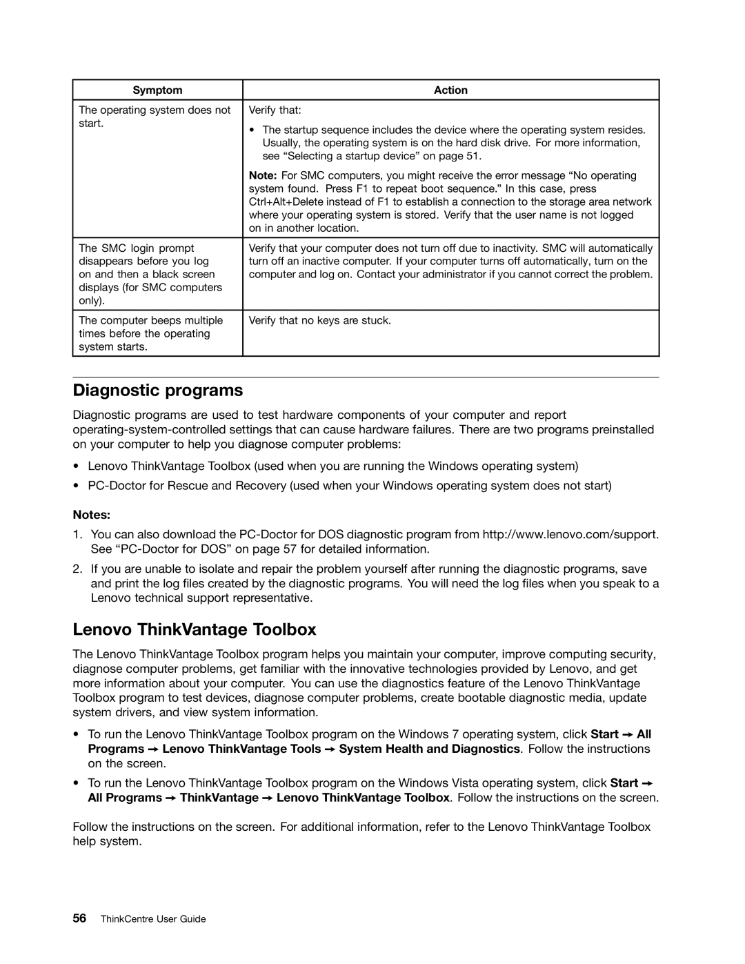 Lenovo 5474, 3029, 3054, 3282, 5498, 5384, 5554, 5450, 3652, 3544, 3421, 3349, 3139 Diagnostic programs, Lenovo ThinkVantage Toolbox 