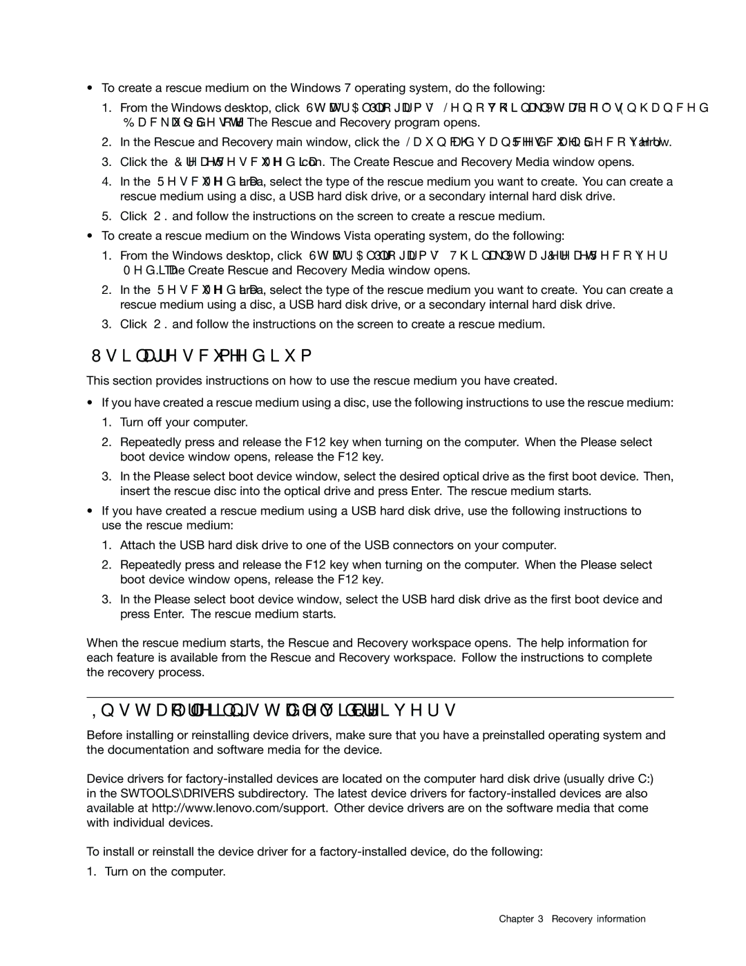 Lenovo 3142, 3034, 6667, 5092, 5226, 4394, 3853, 3692, 3557, 3467 Using a rescue medium, Installing or reinstalling device drivers 