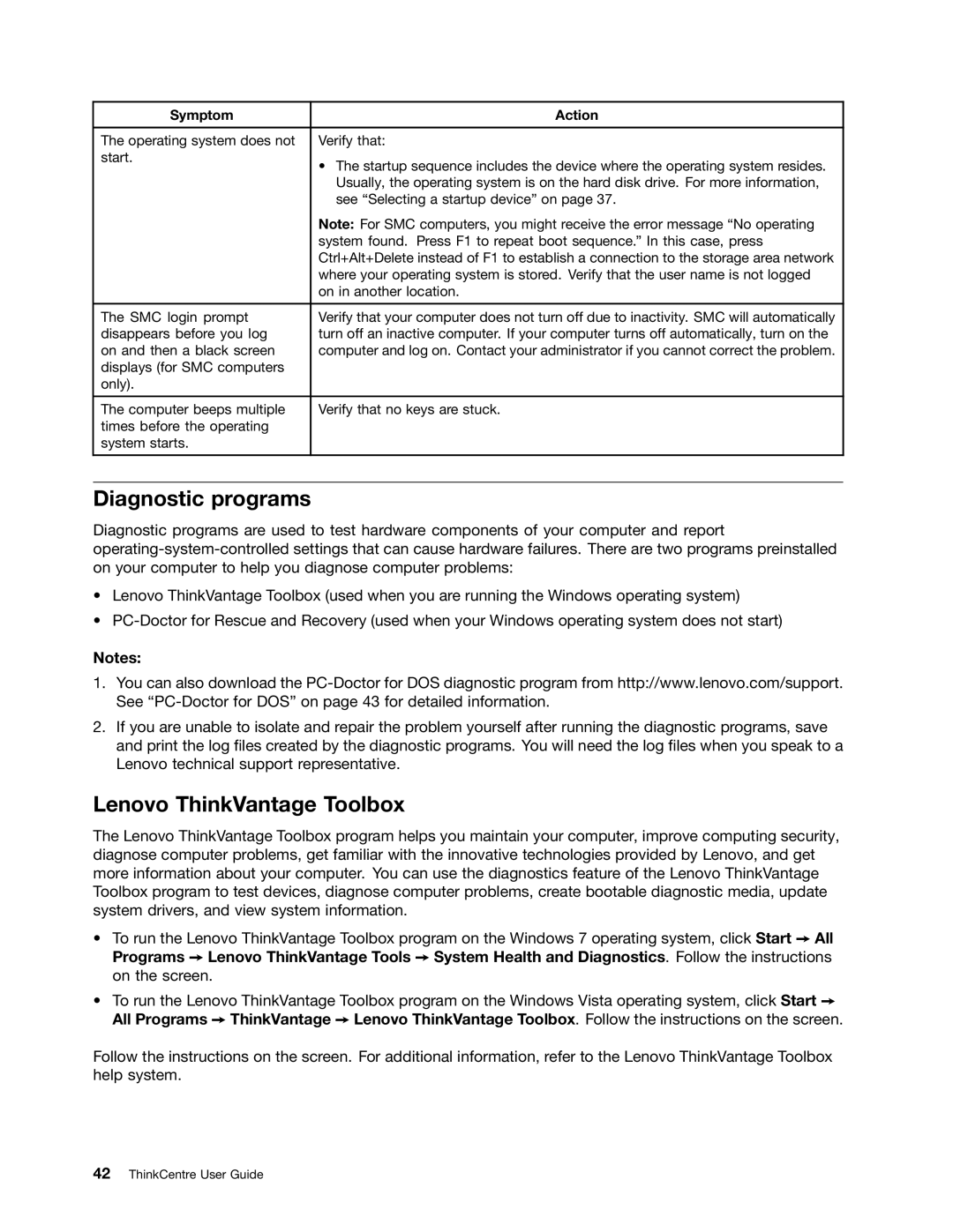 Lenovo 3853, 3034, 6667, 5092, 5226, 4394, 3692, 3557, 3467, 3356, 3307, 3142, 3257 Diagnostic programs, Lenovo ThinkVantage Toolbox 