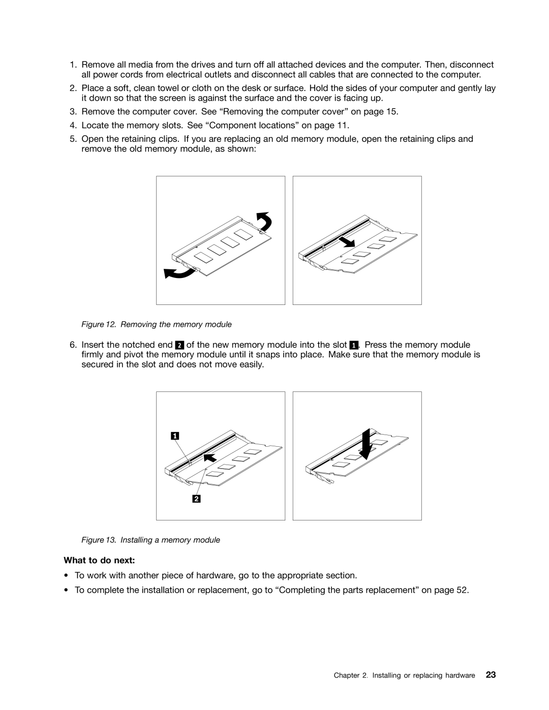 Lenovo 870, 3091, 3265, 4285, 852, 800, 5205, 5248, 3678, 3650, 3429, 3373, 2557, 2471 manual Removing the memory module 