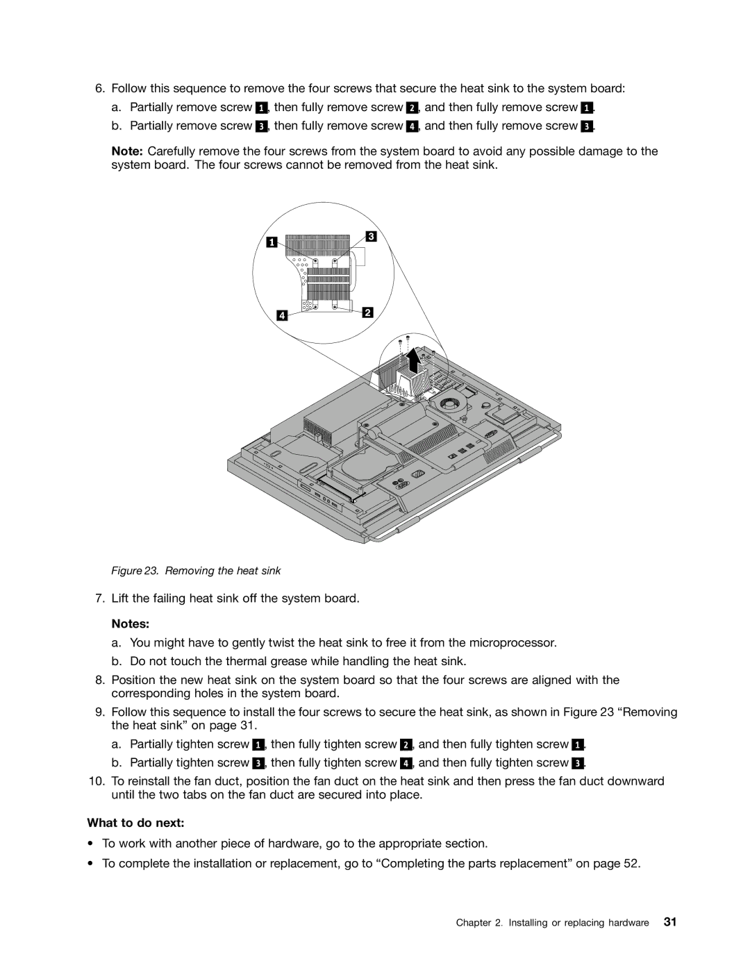 Lenovo 3373, 3091, 3265, 4285, 870, 852, 800, 5205, 5248, 3678, 3650, 3429, 2557, 2471 manual Removing the heat sink 