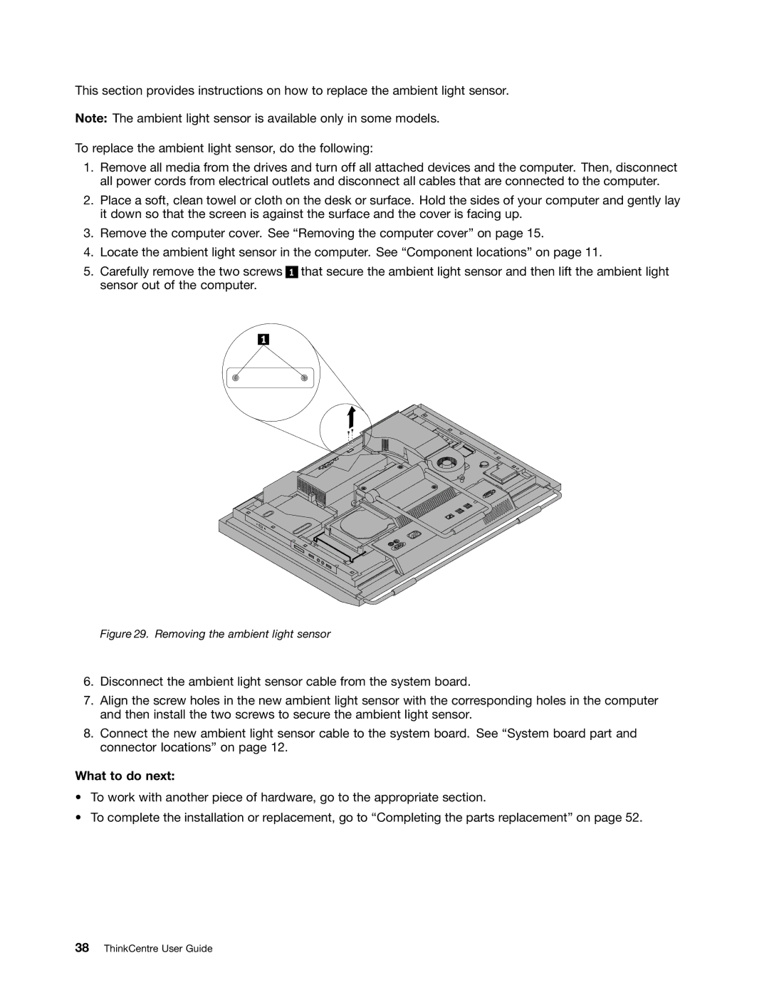 Lenovo 852, 3091, 3265, 4285, 870, 800, 5205, 5248, 3678, 3650, 3429, 3373, 2557, 2471 manual Removing the ambient light sensor 