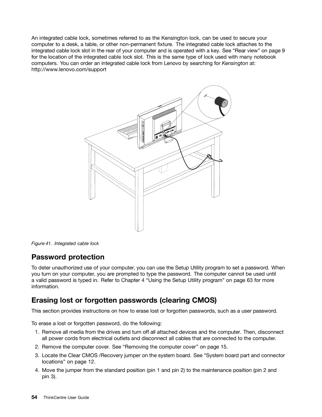 Lenovo 5205, 3091, 3265, 4285, 870, 852, 800, 5248, 3678 Password protection, Erasing lost or forgotten passwords clearing Cmos 