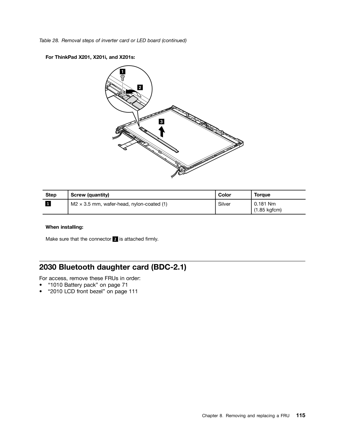 Lenovo 3093AC6 manual Bluetooth daughter card BDC-2.1 