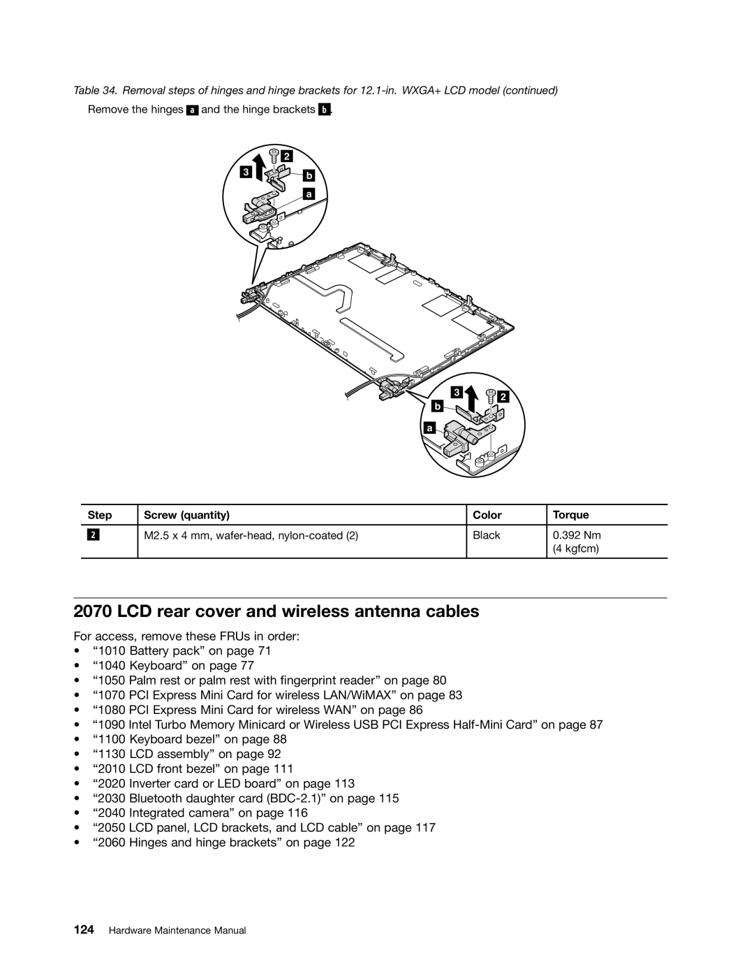 Lenovo 3093AC6 manual LCD rear cover and wireless antenna cables, Step Screw quantity Color Torque 