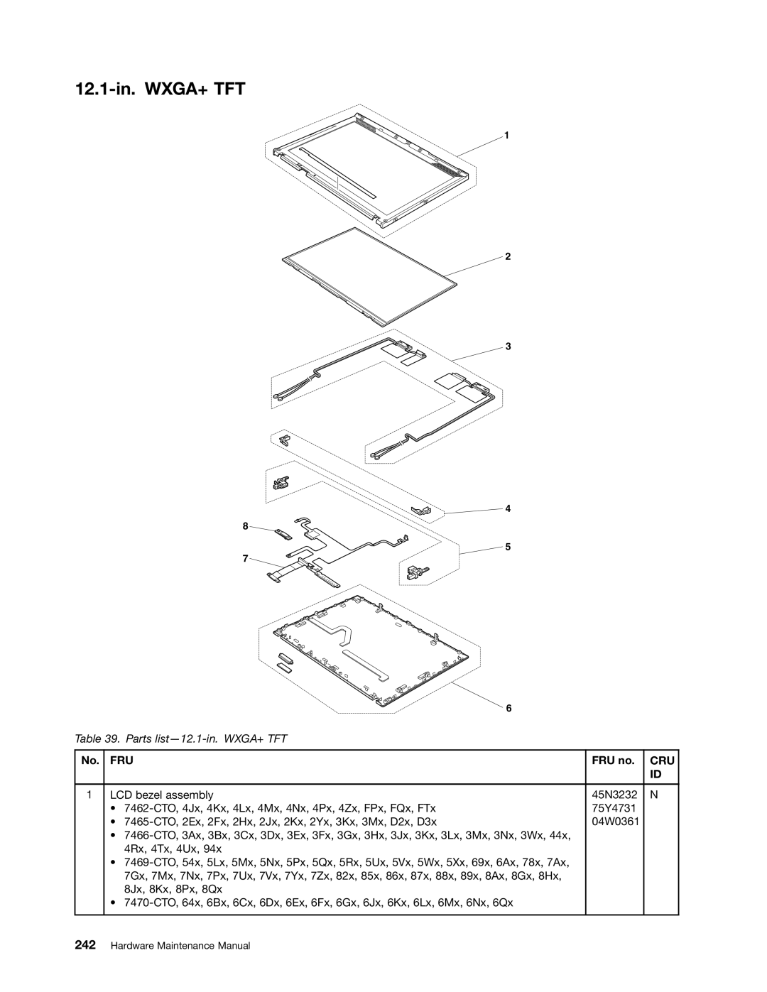 Lenovo 3093AC6 manual 12.1-in. WXGA+ TFT, Cru 