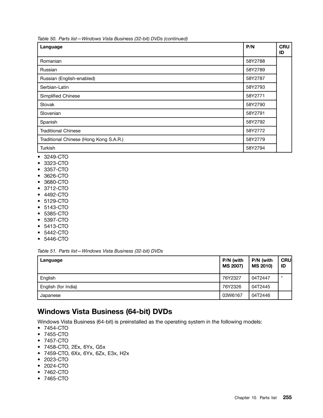 Lenovo 3093AC6 manual Windows Vista Business 64-bit DVDs, Language With 